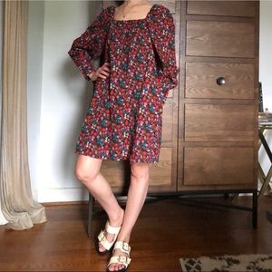 WRAY NYC red floral size SMALL, mid weight cotton mini dress.